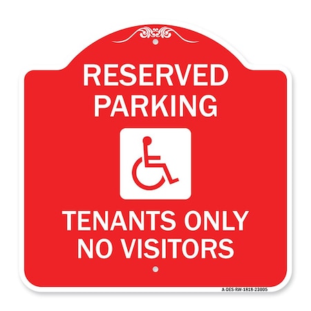 Signmission Reserved Parking Tenants No Visitors W/ Graphic, Red & White Aluminum Sign, 18" x 18", RW-1818-23005 A-DES-RW-1818-23005